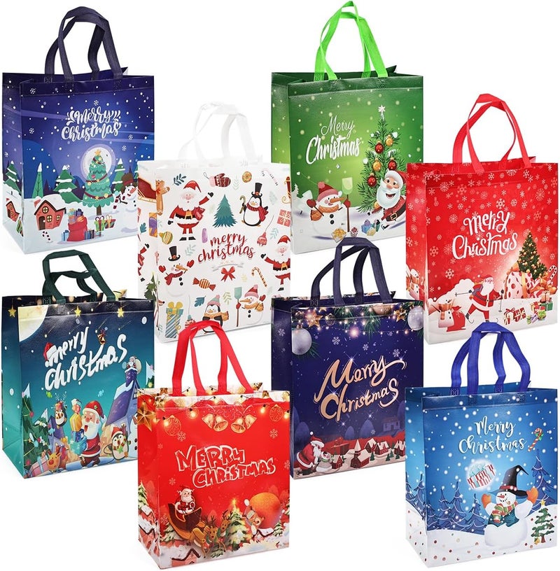 Axiski 8PCS Christmas Gift Bags, Non-Woven Treat Tote Large Christmas Bags with Handles for Gifts Wrapping Shopping, Xmas Party Supplies, 15"×13.8"×5.9" - Image 1
